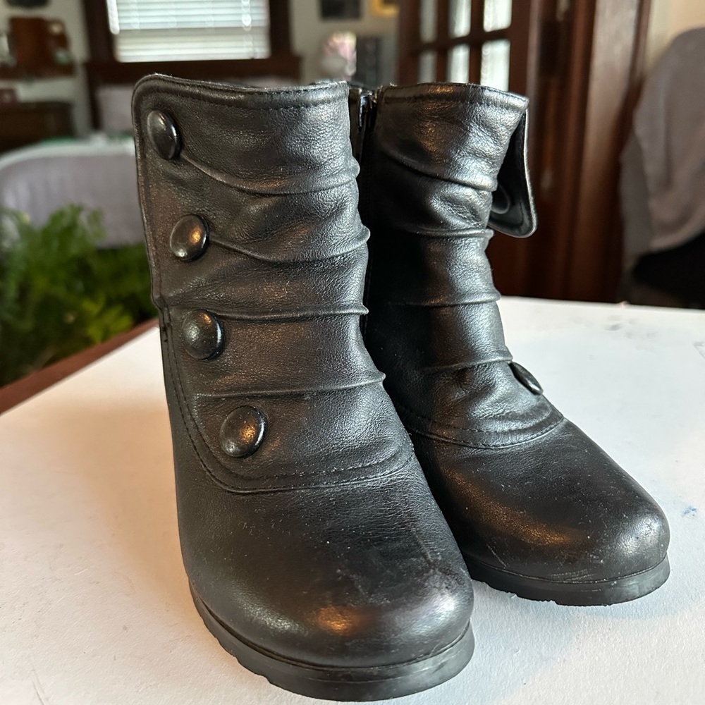 Miz Mooz Black Leather Button Ankle Booties